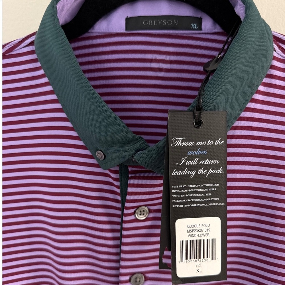 Greyson‎ Quogue Polo Shirt Mens XL Windflower Purple Striped Golf